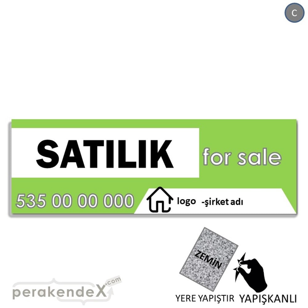 Satılık Yazısı 003 YER - ZEMİN FOLYO,  VİNİL (BANNER) -dikdörtgen,tek yön baskıyer - zemin folyo,  vinil