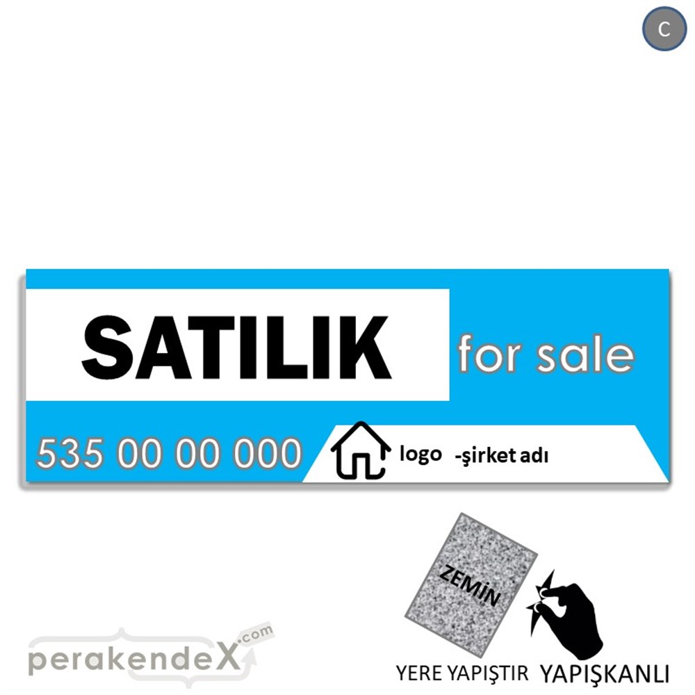 Satılık Yazısı 003 YER - ZEMİN FOLYO,  VİNİL (BANNER) -dikdörtgen,tek yön baskıyer - zemin folyo,  vinil