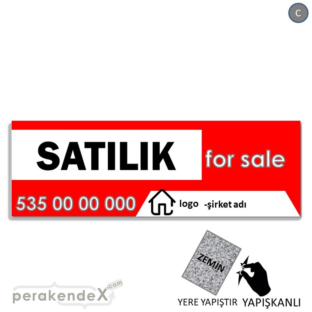 Satılık Yazısı 003 YER - ZEMİN FOLYO,  VİNİL (BANNER) -dikdörtgen,tek yön baskıyer - zemin folyo,  vinil
