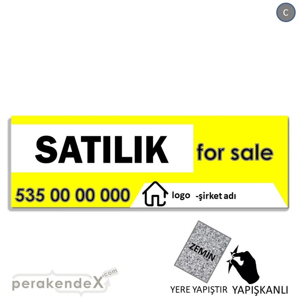Satılık Yazısı 003 YER - ZEMİN FOLYO,  VİNİL (BANNER) -dikdörtgen,tek yön baskıyer - zemin folyo,  vinil