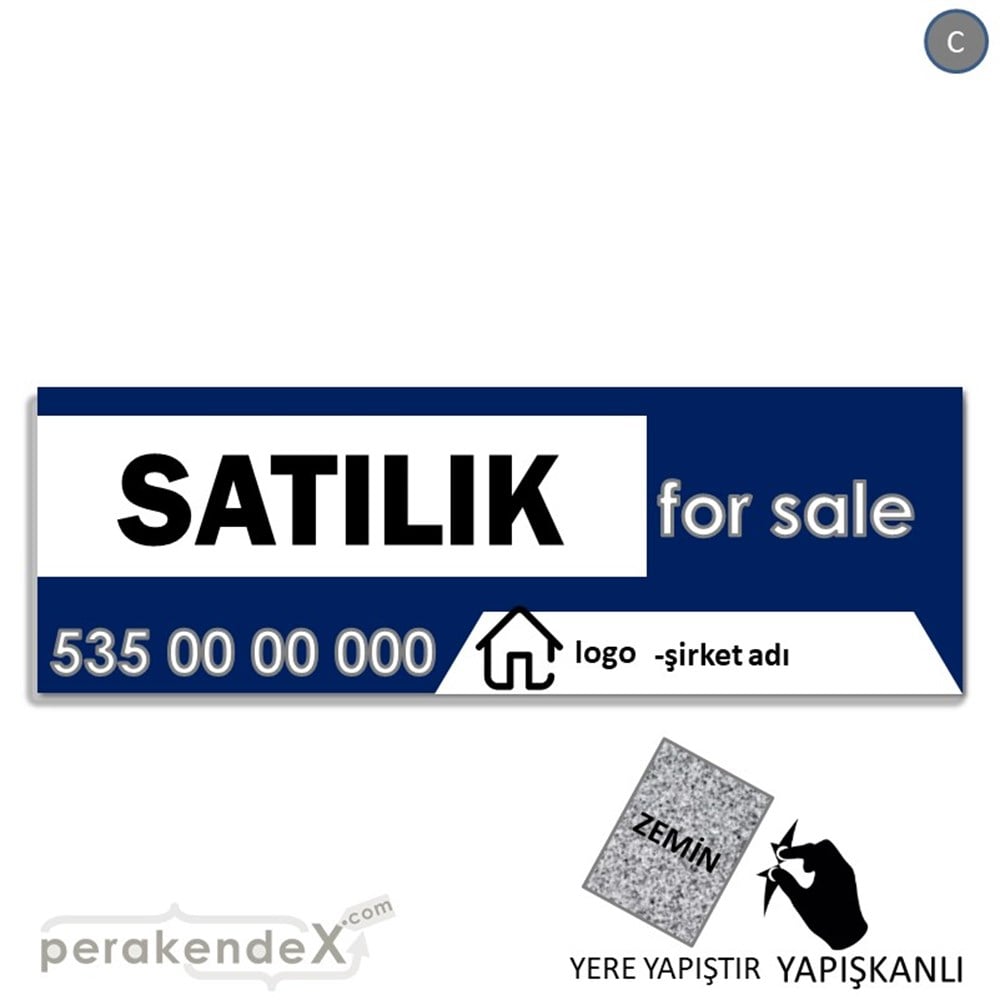 Satılık Yazısı 003 YER - ZEMİN FOLYO,  VİNİL (BANNER) -dikdörtgen,tek yön baskıyer - zemin folyo,  vinil