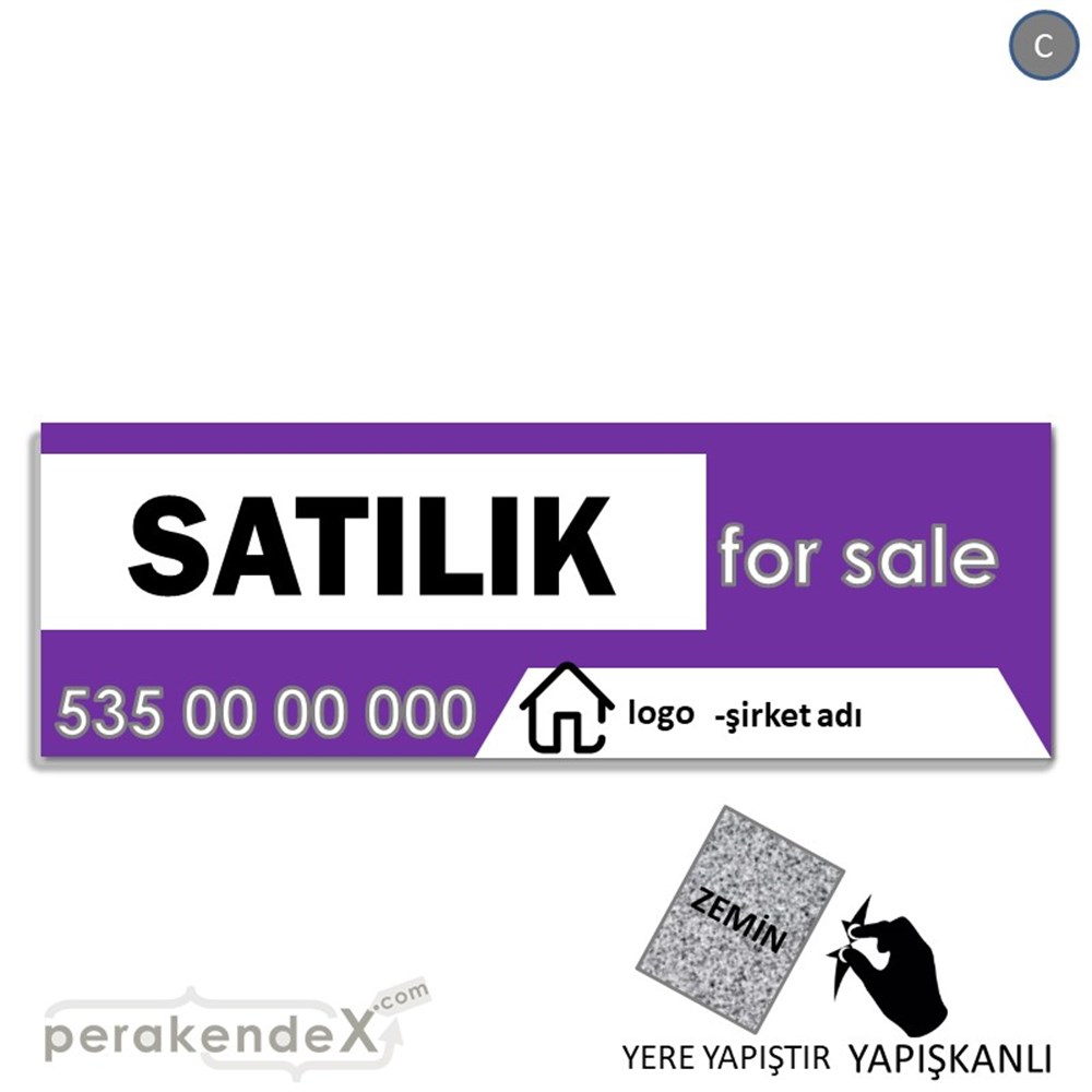 Satılık Yazısı 003 YER - ZEMİN FOLYO,  VİNİL (BANNER) -dikdörtgen,tek yön baskıyer - zemin folyo,  vinil