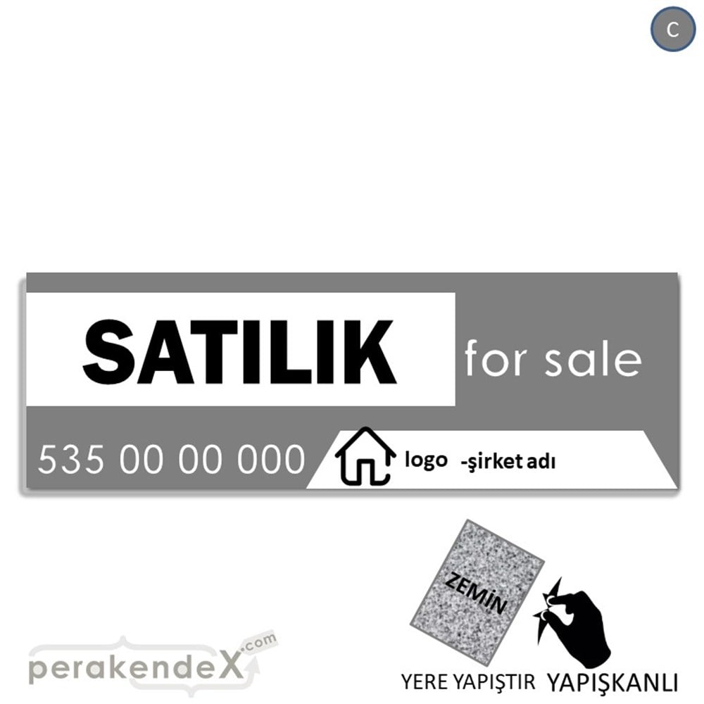 Satılık Yazısı 003 YER - ZEMİN FOLYO,  VİNİL (BANNER) -dikdörtgen,tek yön baskıyer - zemin folyo,  vinil
