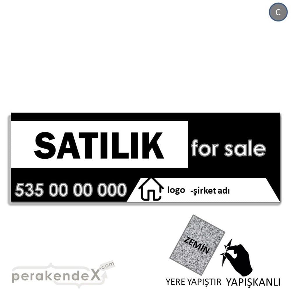 Satılık Yazısı 003 YER - ZEMİN FOLYO,  VİNİL (BANNER) -dikdörtgen,tek yön baskıyer - zemin folyo,  vinil