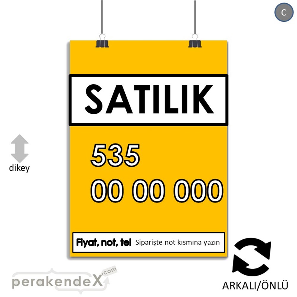 Satılık Yazısı 005 SERT PLASTİK POSTER,  AFİŞ -dikdörtgen,çift yön baskısert plastik poster,  afiş