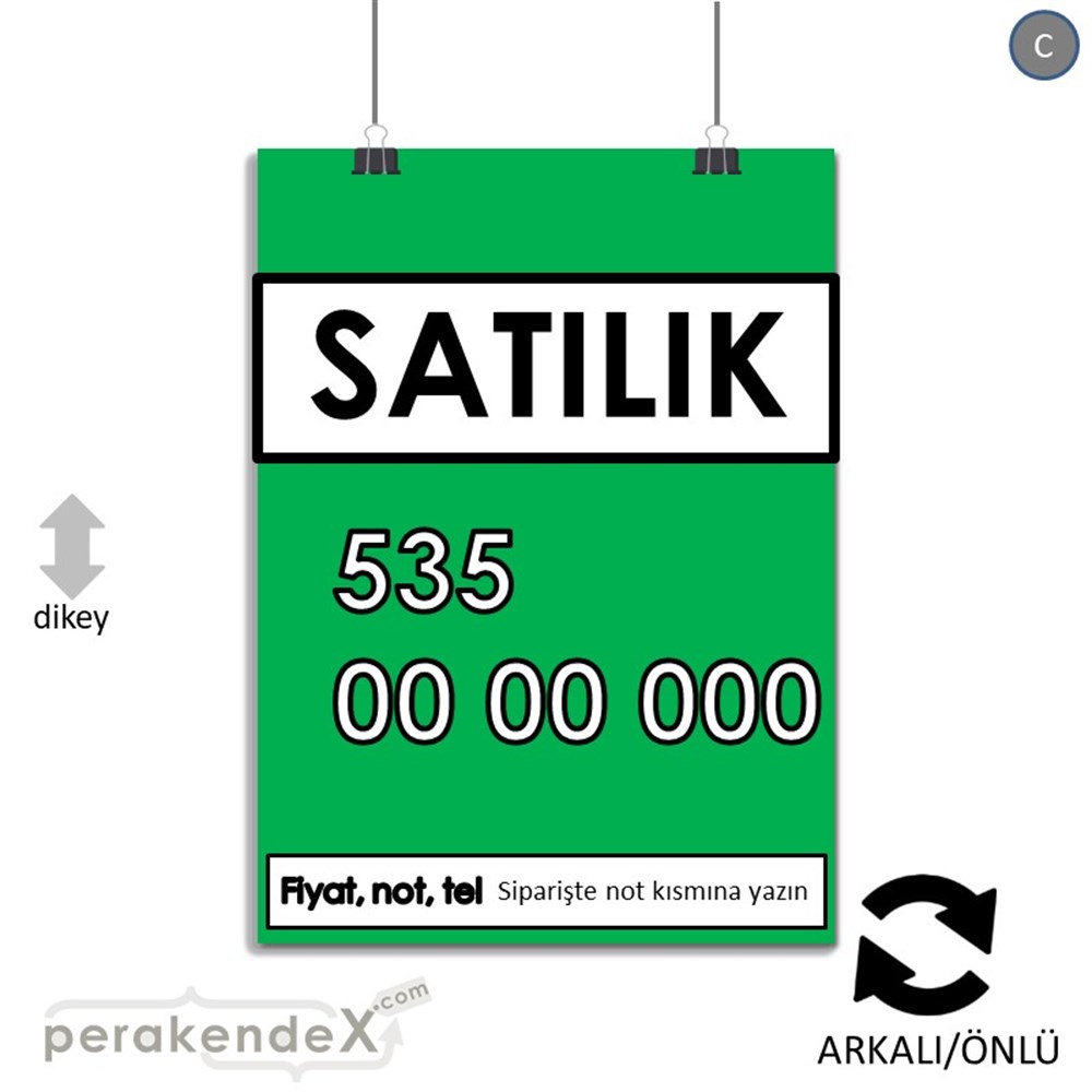 Satılık Yazısı 005 SERT PLASTİK POSTER,  AFİŞ -dikdörtgen,çift yön baskısert plastik poster,  afiş