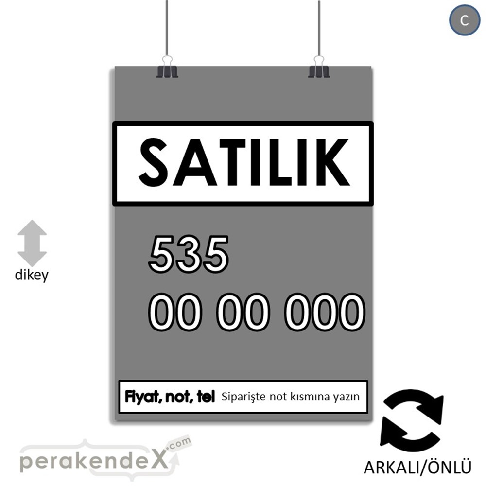 Satılık Yazısı 005 SERT PLASTİK POSTER,  AFİŞ -dikdörtgen,çift yön baskısert plastik poster,  afiş