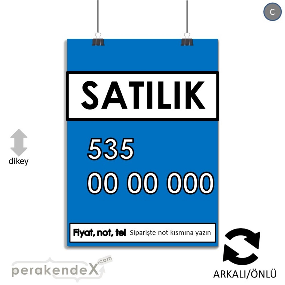 Satılık Yazısı 005 SERT PLASTİK POSTER,  AFİŞ -dikdörtgen,çift yön baskısert plastik poster,  afiş