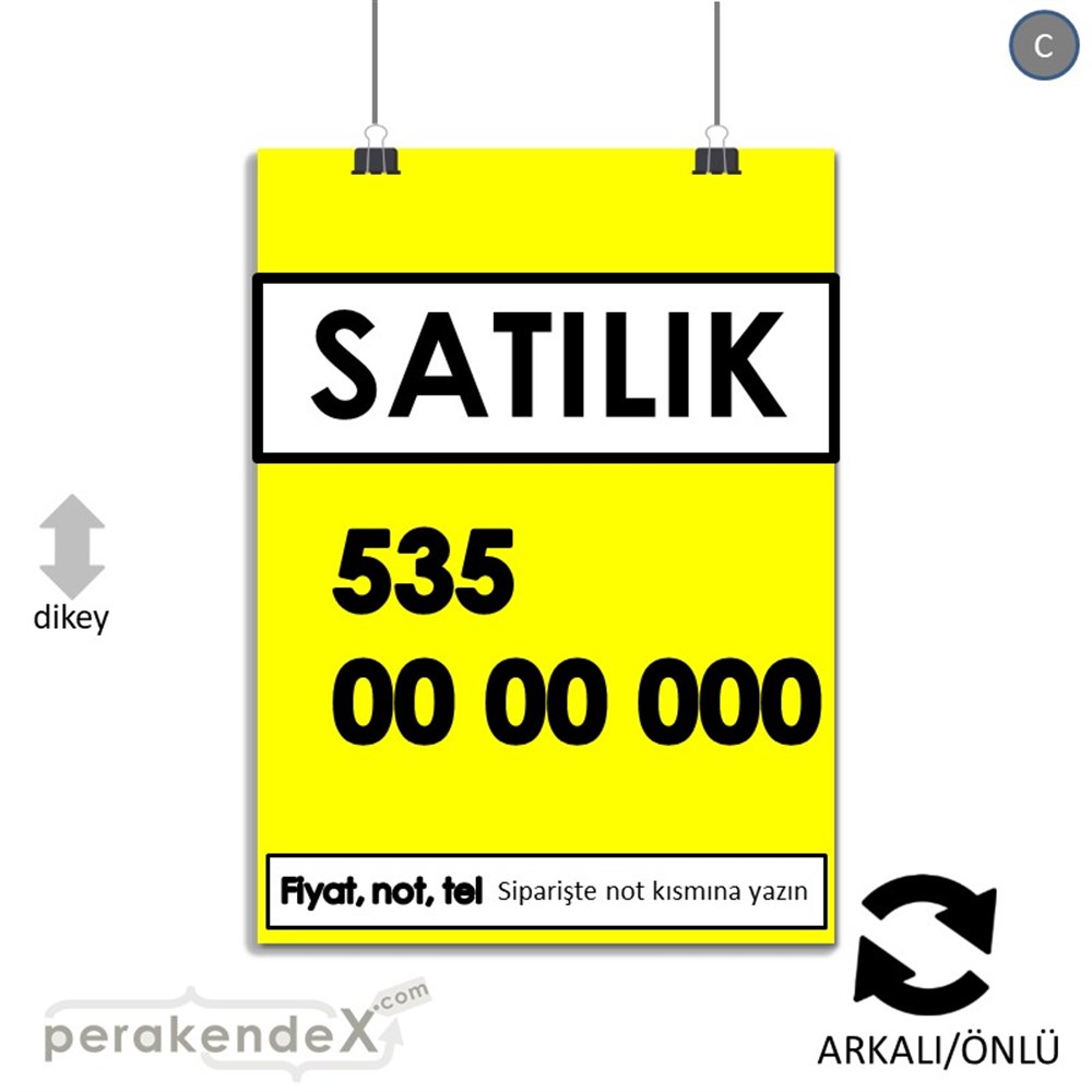 Satılık Yazısı 005 SERT PLASTİK POSTER,  AFİŞ -dikdörtgen,çift yön baskısert plastik poster,  afiş