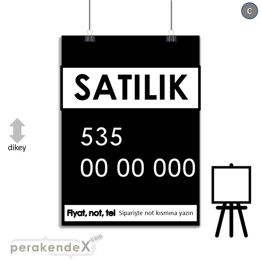 Satılık Yazısı 005 SERT PLASTİK POSTER,  AFİŞ -dikdörtgen,tek yön baskısert plastik poster,  afiş