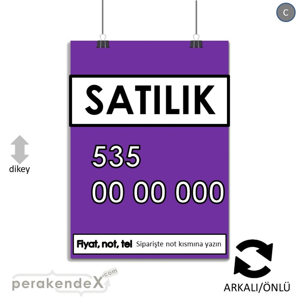 Satılık Yazısı 005 SERT PLASTİK POSTER,  AFİŞ -dikdörtgen,çift yön baskısert plastik poster,  afiş