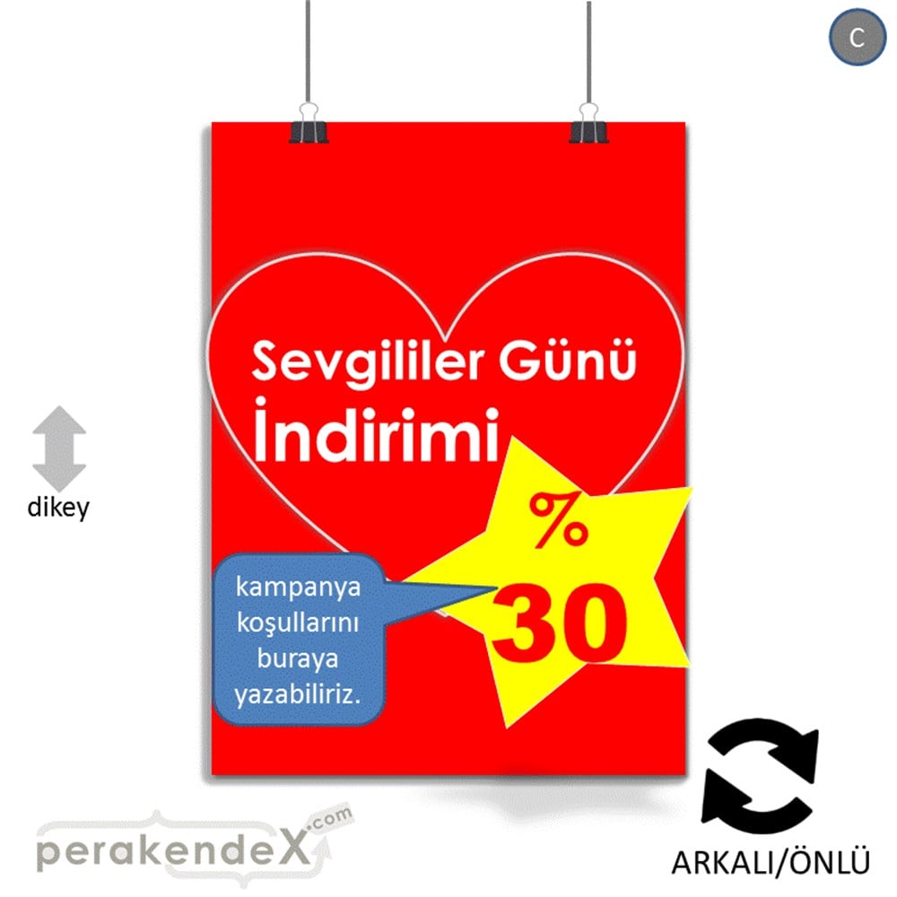 Sevgililer Günü İndirimi KAĞIT POSTER,  AFİŞ -dikdörtgen,çift yön baskı