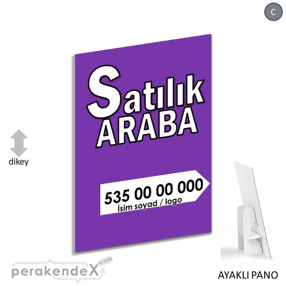 Tr İngilizce Satılık Araba Yazısı 008 KARTON AYAKLI POSTER,  PANO -dikdörtgen,tek yön baskıkarton ayaklı poster,  pano