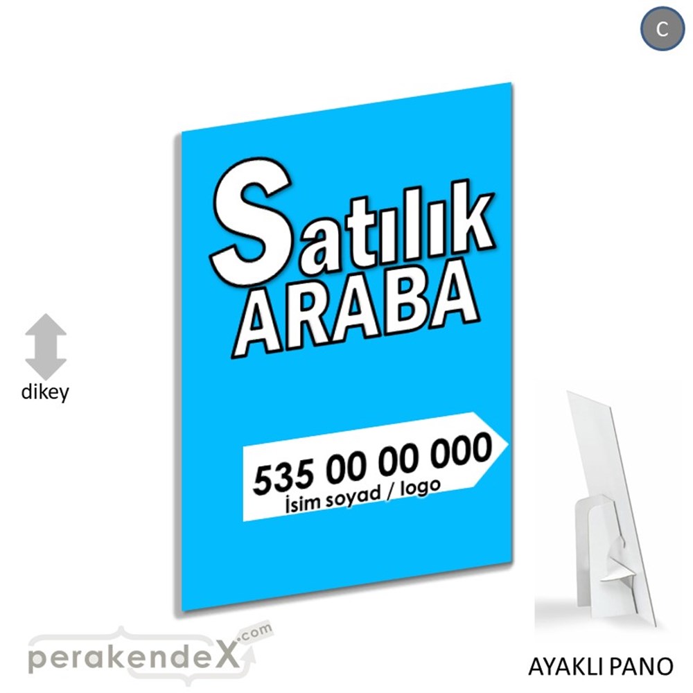 Tr İngilizce Satılık Araba Yazısı 008 KARTON AYAKLI POSTER,  PANO -dikdörtgen,tek yön baskıkarton ayaklı poster,  pano