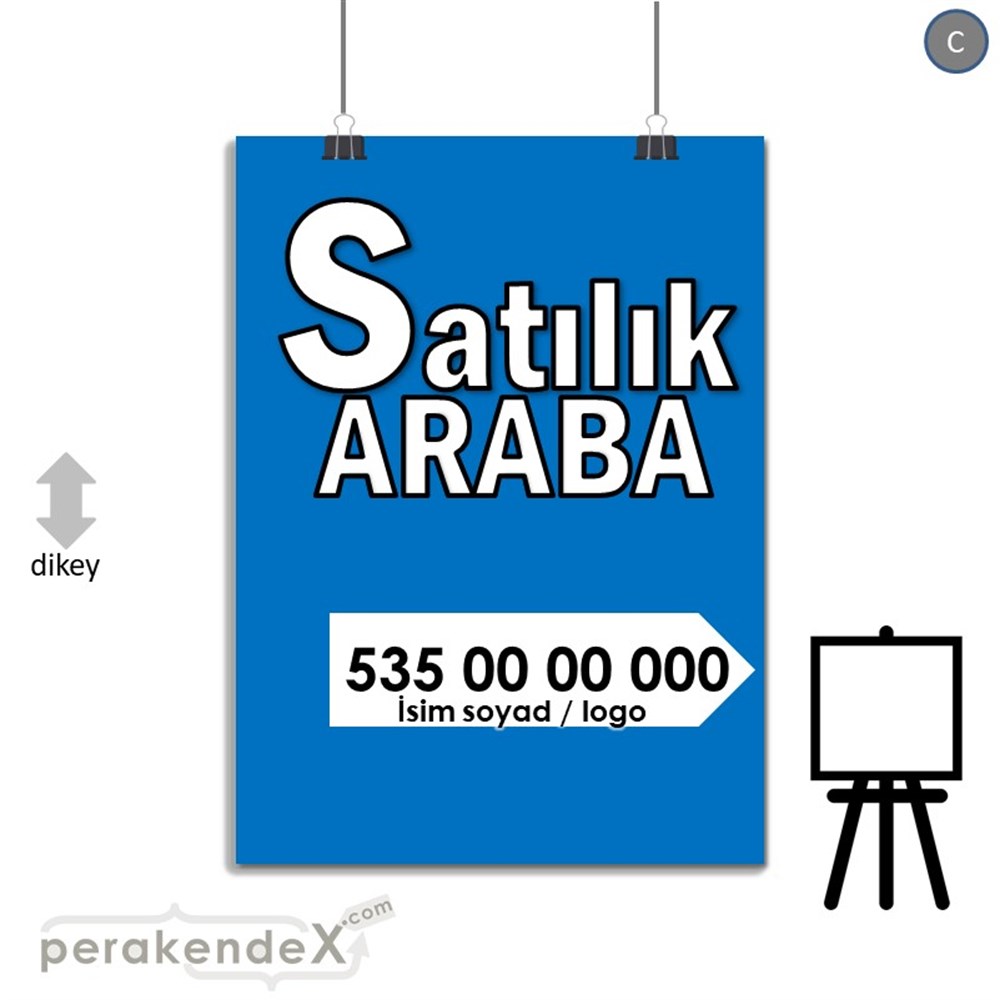 Tr İngilizce Satılık Araba Yazısı 008 SERT PLASTİK POSTER,  AFİŞ -dikdörtgen,tek yön baskısert plastik poster,  afiş