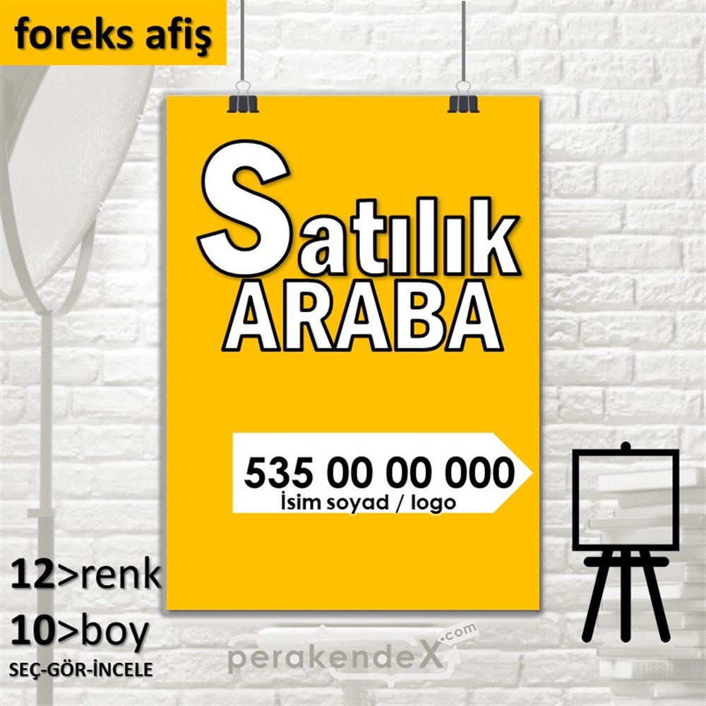 Tr İngilizce Satılık Araba Yazısı 008 SERT PLASTİK POSTER,  AFİŞ -dikdörtgen,tek yön baskısert plastik poster,  afiş