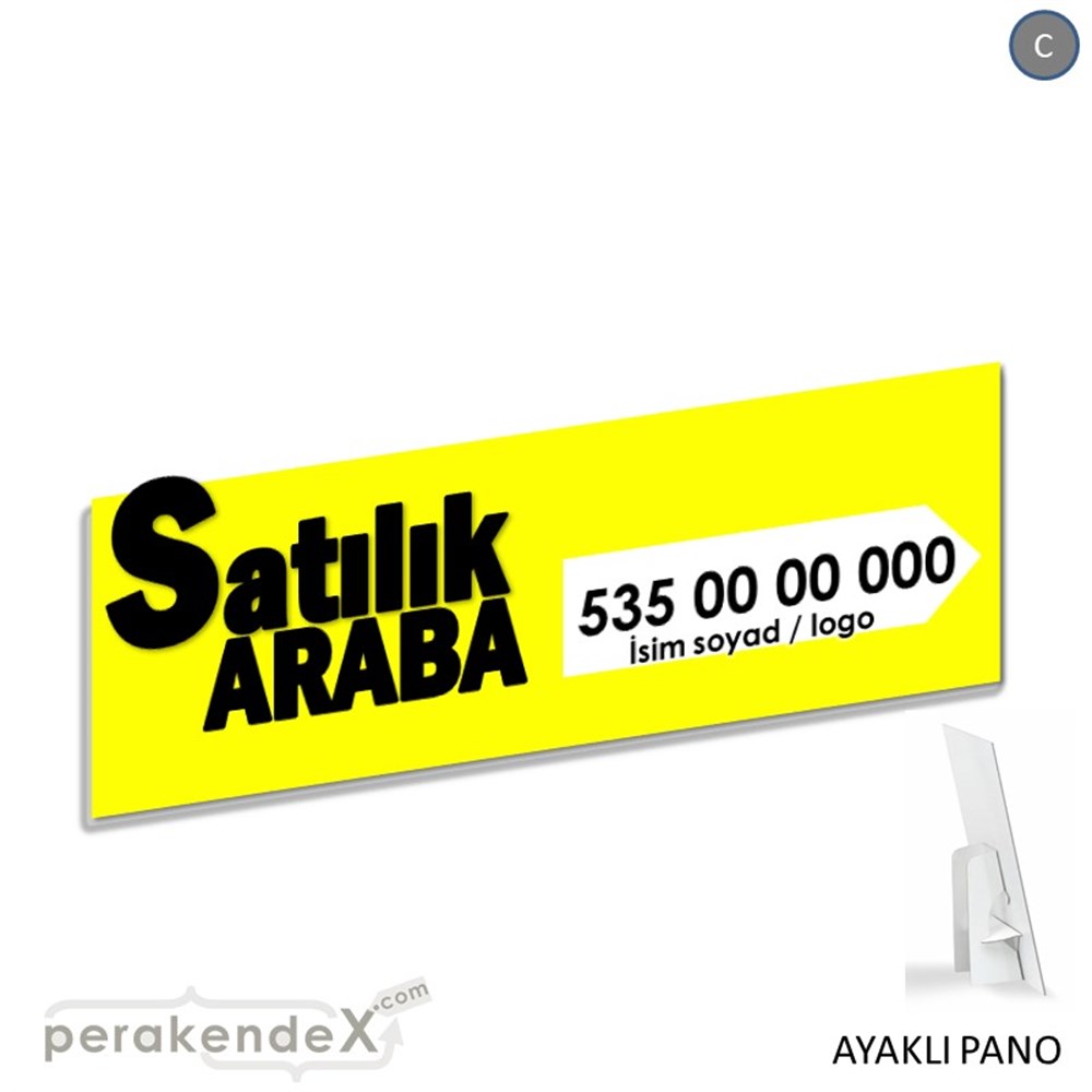 Tr İngilizce Satılık Araba Yazısı 008 KARTON AYAKLI POSTER,  PANO (BANNER) -dikdörtgen,tek yön baskıkarton ayaklı poster,  pano