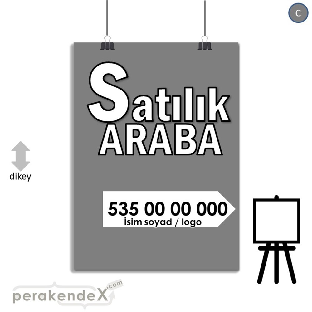 Tr İngilizce Satılık Araba Yazısı 008 SERT PLASTİK POSTER,  AFİŞ -dikdörtgen,tek yön baskısert plastik poster,  afiş