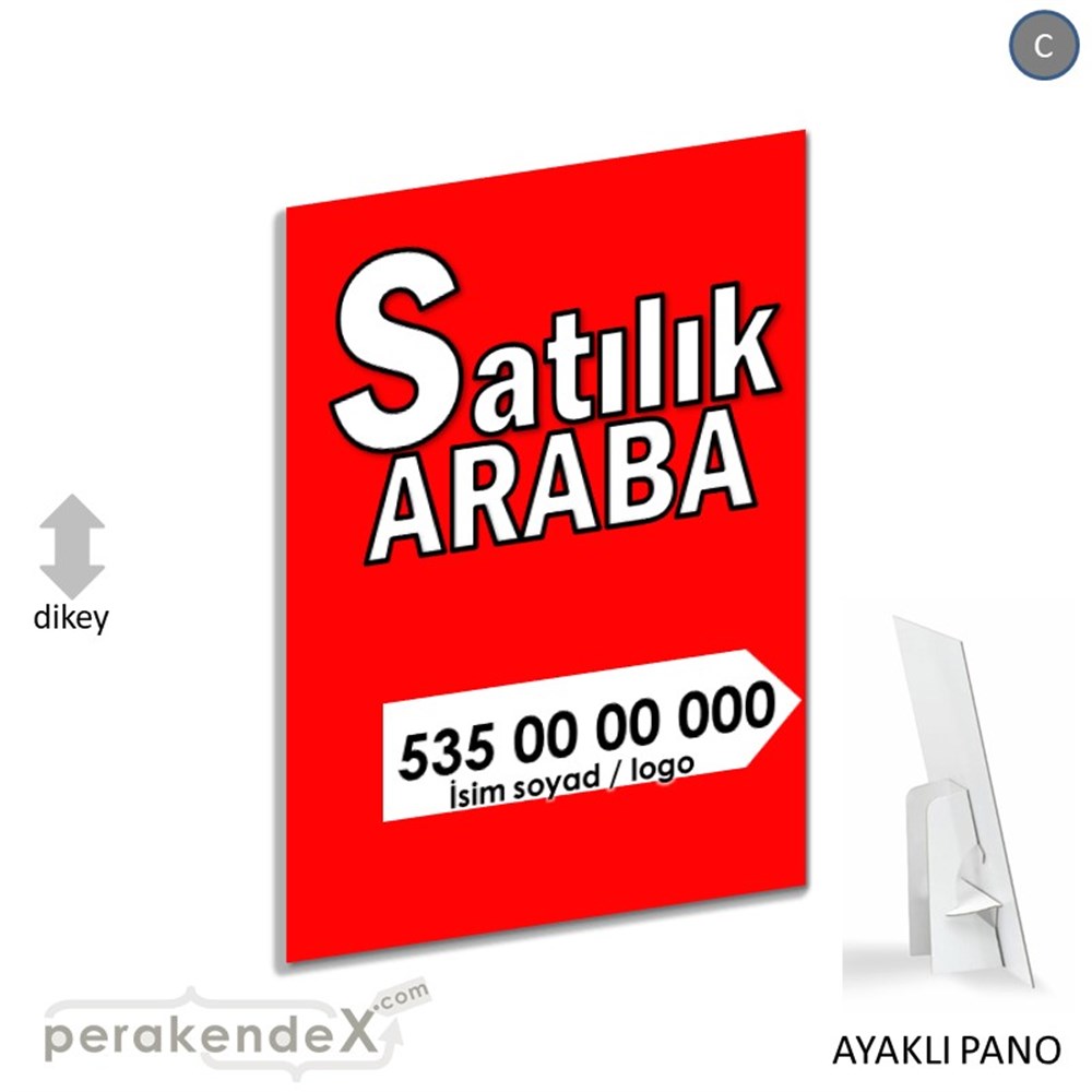 Tr İngilizce Satılık Araba Yazısı 008 KARTON AYAKLI POSTER,  PANO -dikdörtgen,tek yön baskıkarton ayaklı poster,  pano