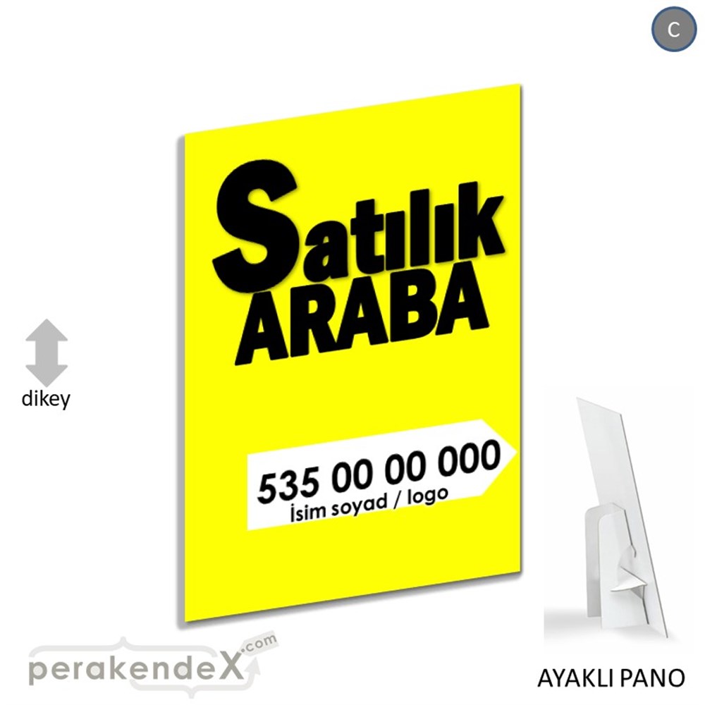 Tr İngilizce Satılık Araba Yazısı 008 KARTON AYAKLI POSTER,  PANO -dikdörtgen,tek yön baskıkarton ayaklı poster,  pano