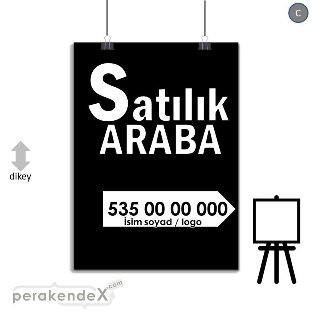 Tr İngilizce Satılık Araba Yazısı 008 SERT PLASTİK POSTER,  AFİŞ -dikdörtgen,tek yön baskısert plastik poster,  afiş