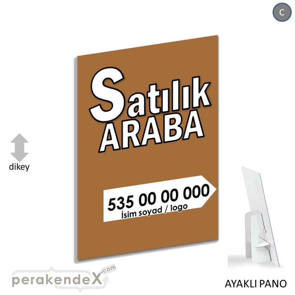 Tr İngilizce Satılık Araba Yazısı 008 KARTON AYAKLI POSTER,  PANO -dikdörtgen,tek yön baskıkarton ayaklı poster,  pano