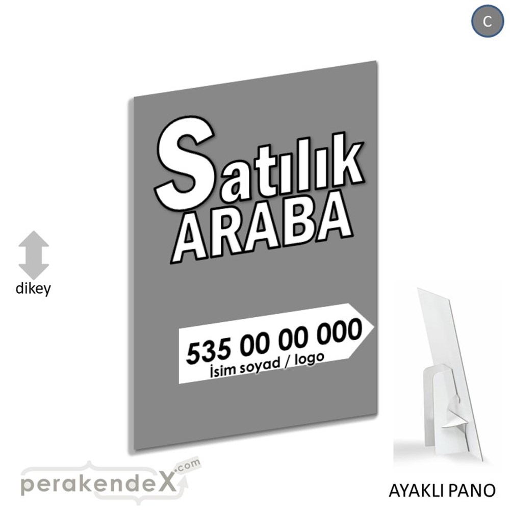 Tr İngilizce Satılık Araba Yazısı 008 KARTON AYAKLI POSTER,  PANO -dikdörtgen,tek yön baskıkarton ayaklı poster,  pano