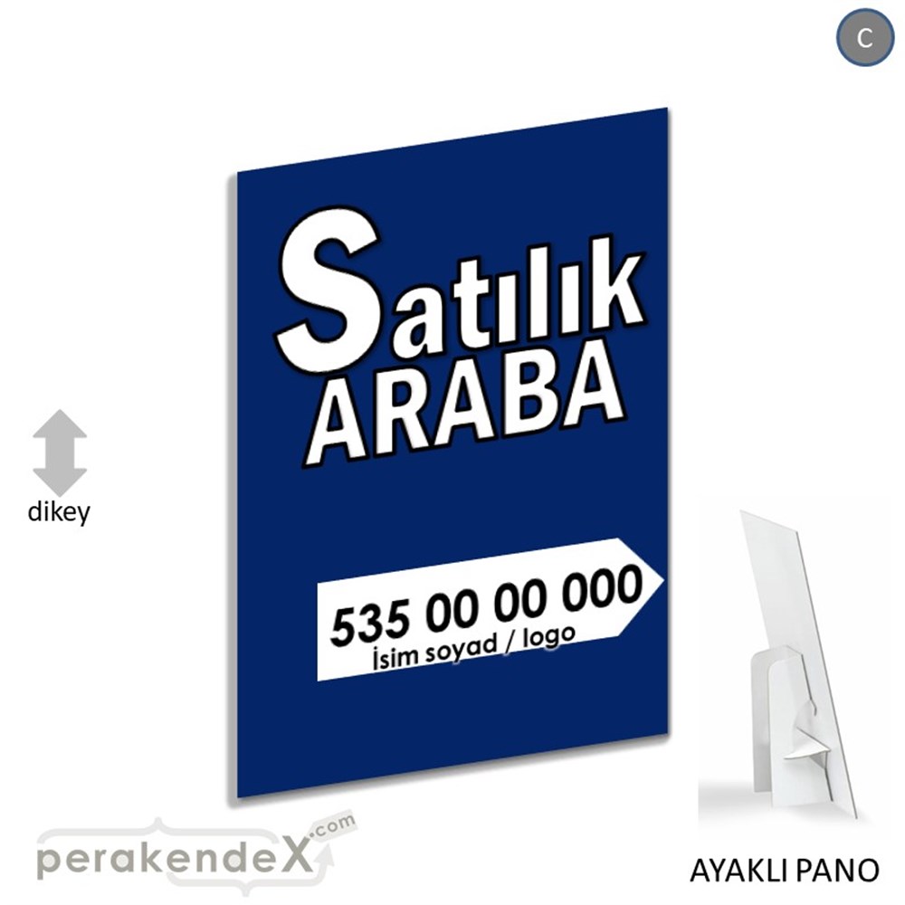 Tr İngilizce Satılık Araba Yazısı 008 KARTON AYAKLI POSTER,  PANO -dikdörtgen,tek yön baskıkarton ayaklı poster,  pano