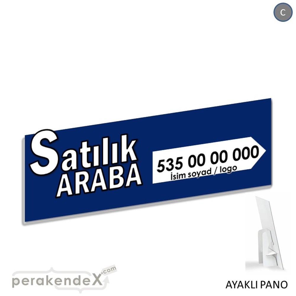 Tr İngilizce Satılık Araba Yazısı 008 KARTON AYAKLI POSTER,  PANO (BANNER) -dikdörtgen,tek yön baskıkarton ayaklı poster,  pano