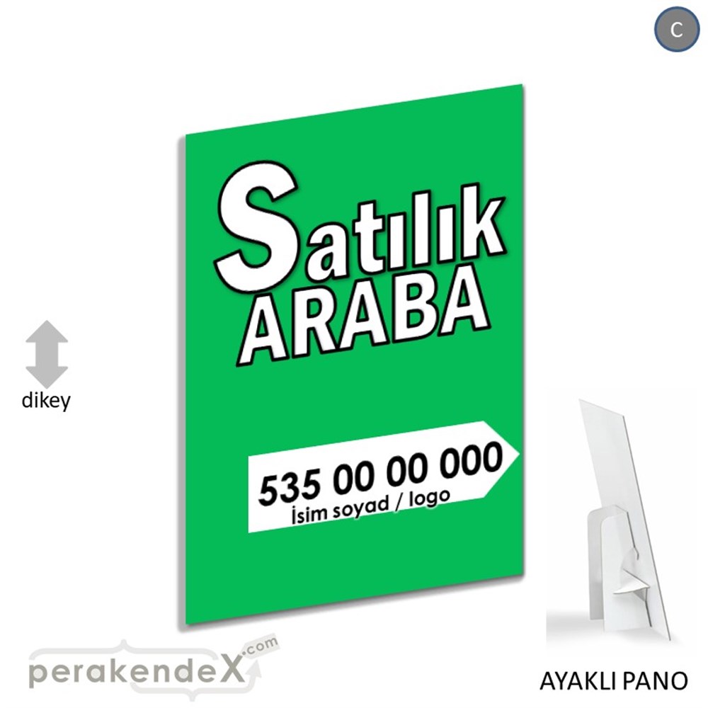Tr İngilizce Satılık Araba Yazısı 008 KARTON AYAKLI POSTER,  PANO -dikdörtgen,tek yön baskıkarton ayaklı poster,  pano
