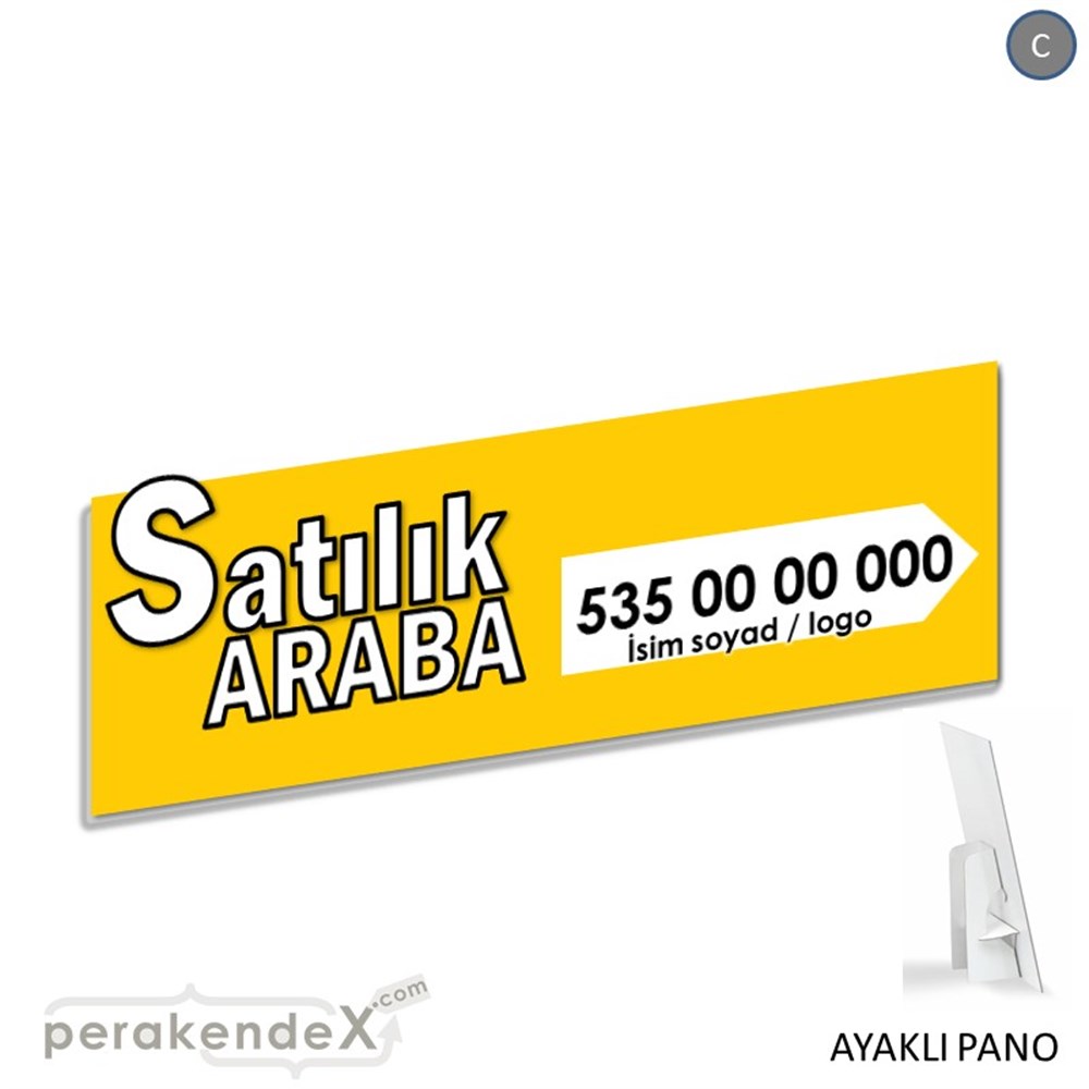 Tr İngilizce Satılık Araba Yazısı 008 KARTON AYAKLI POSTER,  PANO (BANNER) -dikdörtgen,tek yön baskıkarton ayaklı poster,  pano