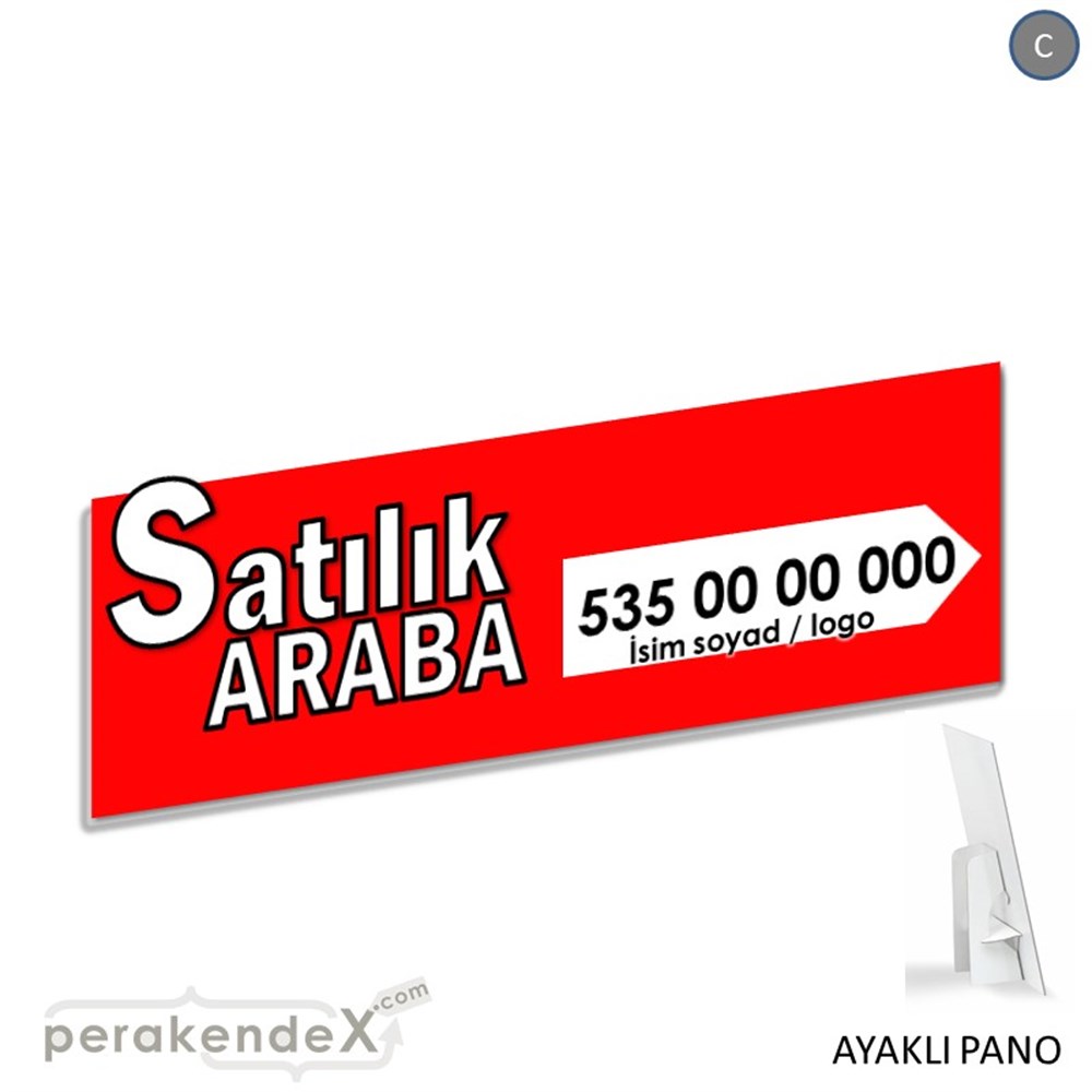 Tr İngilizce Satılık Araba Yazısı 008 KARTON AYAKLI POSTER,  PANO (BANNER) -dikdörtgen,tek yön baskıkarton ayaklı poster,  pano