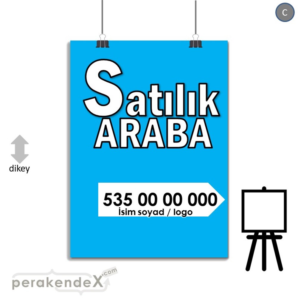 Tr İngilizce Satılık Araba Yazısı 008 SERT PLASTİK POSTER,  AFİŞ -dikdörtgen,tek yön baskısert plastik poster,  afiş