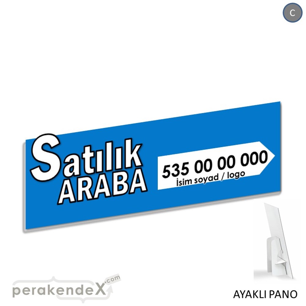 Tr İngilizce Satılık Araba Yazısı 008 KARTON AYAKLI POSTER,  PANO (BANNER) -dikdörtgen,tek yön baskıkarton ayaklı poster,  pano