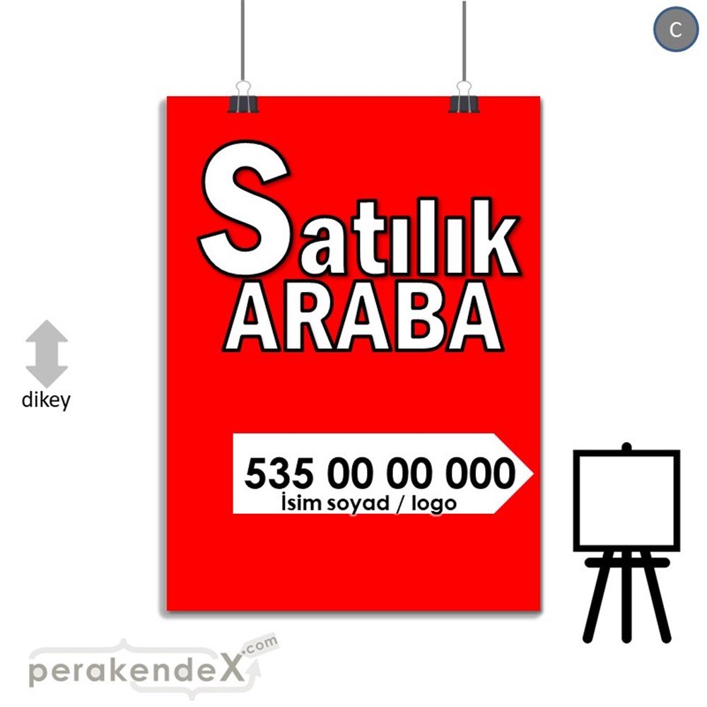 Tr İngilizce Satılık Araba Yazısı 008 SERT PLASTİK POSTER,  AFİŞ -dikdörtgen,tek yön baskısert plastik poster,  afiş