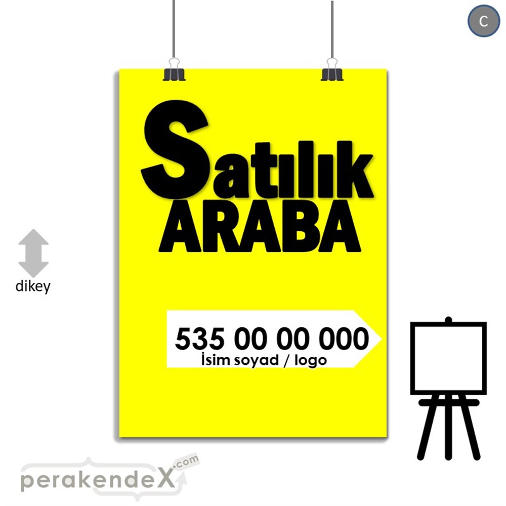 Tr İngilizce Satılık Araba Yazısı 008 SERT PLASTİK POSTER,  AFİŞ -dikdörtgen,tek yön baskısert plastik poster,  afiş