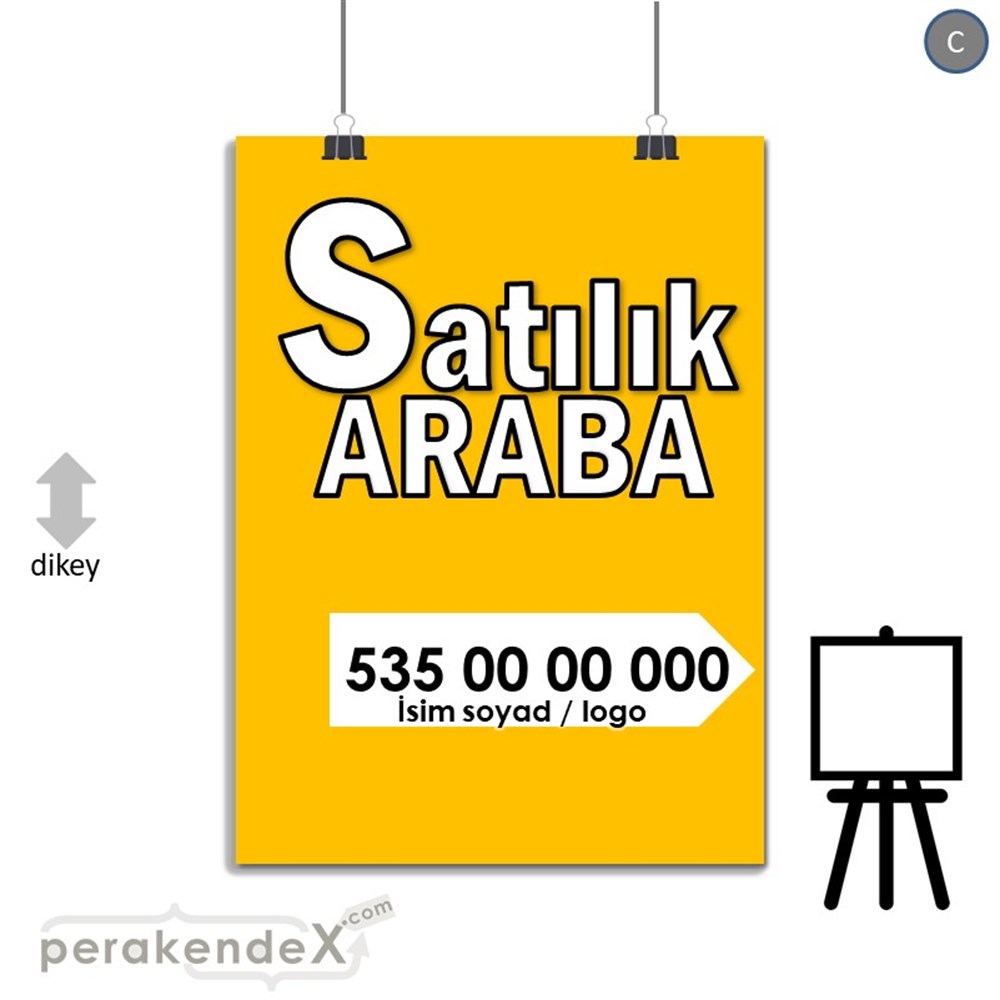 Tr İngilizce Satılık Araba Yazısı 008 SERT PLASTİK POSTER,  AFİŞ -dikdörtgen,tek yön baskısert plastik poster,  afiş