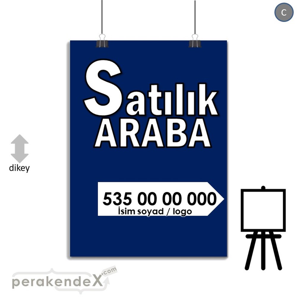 Tr İngilizce Satılık Araba Yazısı 008 SERT PLASTİK POSTER,  AFİŞ -dikdörtgen,tek yön baskısert plastik poster,  afiş