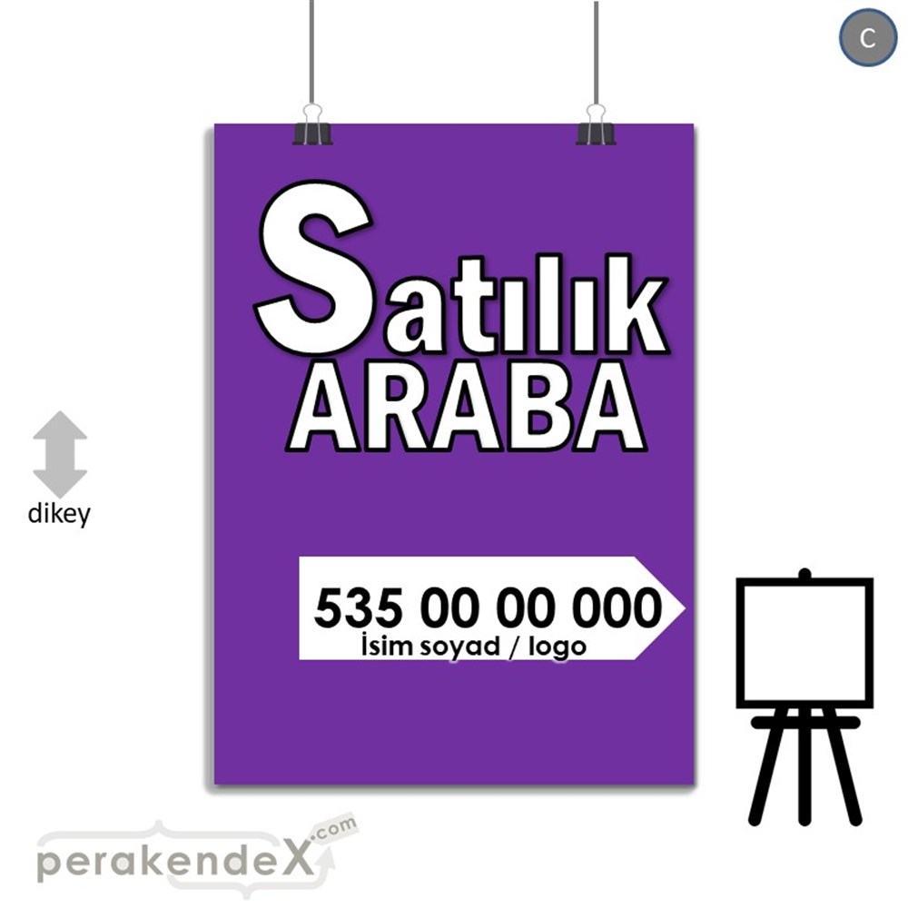 Tr İngilizce Satılık Araba Yazısı 008 SERT PLASTİK POSTER,  AFİŞ -dikdörtgen,tek yön baskısert plastik poster,  afiş