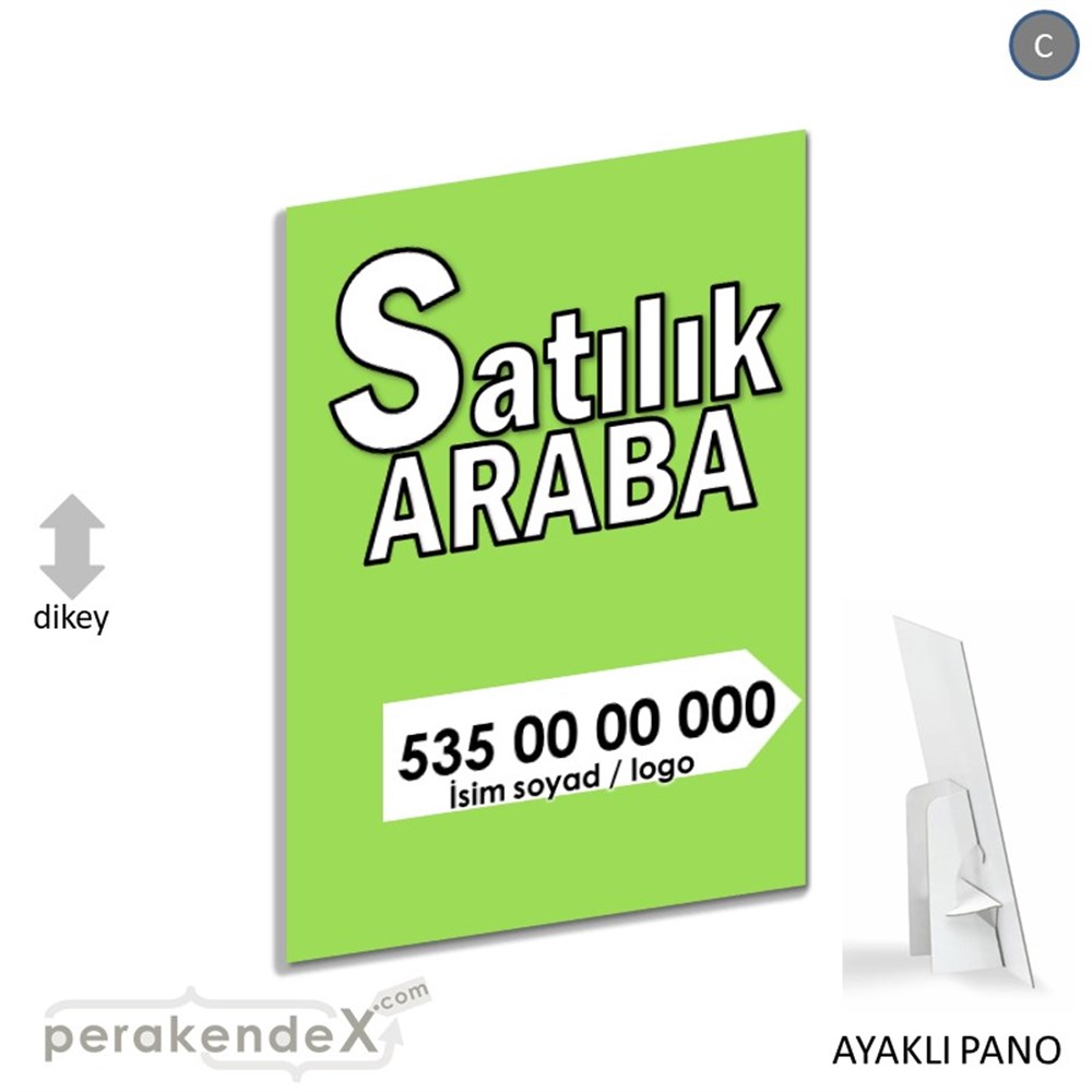 Tr İngilizce Satılık Araba Yazısı 008 KARTON AYAKLI POSTER,  PANO -dikdörtgen,tek yön baskıkarton ayaklı poster,  pano