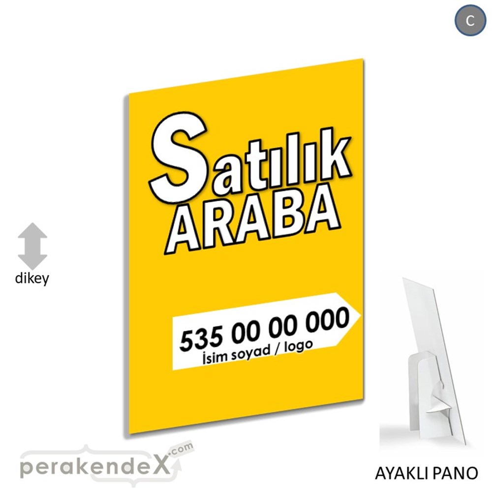 Tr İngilizce Satılık Araba Yazısı 008 KARTON AYAKLI POSTER,  PANO -dikdörtgen,tek yön baskıkarton ayaklı poster,  pano