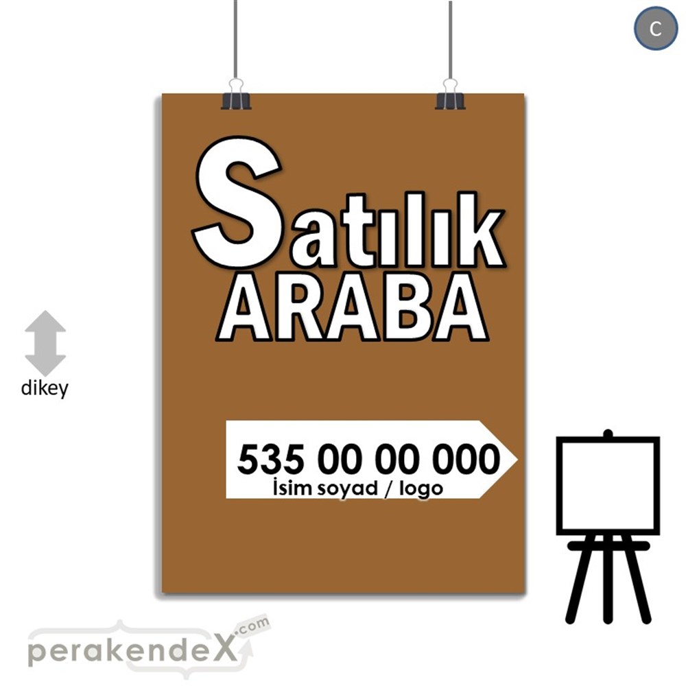 Tr İngilizce Satılık Araba Yazısı 008 SERT PLASTİK POSTER,  AFİŞ -dikdörtgen,tek yön baskısert plastik poster,  afiş