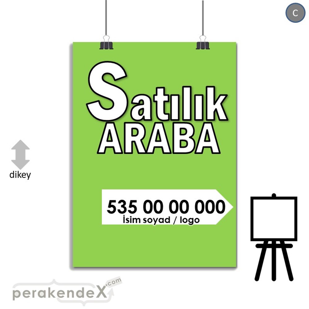 Tr İngilizce Satılık Araba Yazısı 008 SERT PLASTİK POSTER,  AFİŞ -dikdörtgen,tek yön baskısert plastik poster,  afiş