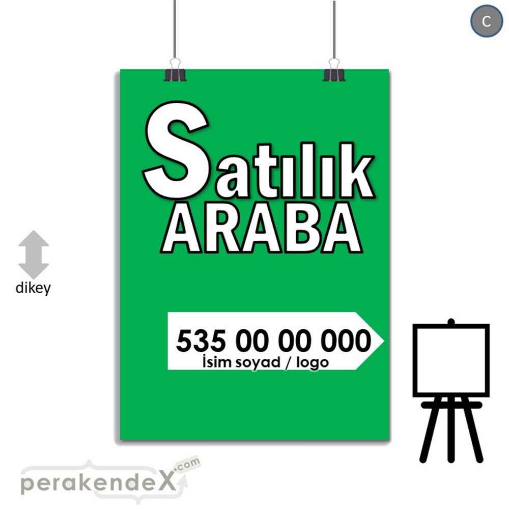Tr İngilizce Satılık Araba Yazısı 008 SERT PLASTİK POSTER,  AFİŞ -dikdörtgen,tek yön baskısert plastik poster,  afiş
