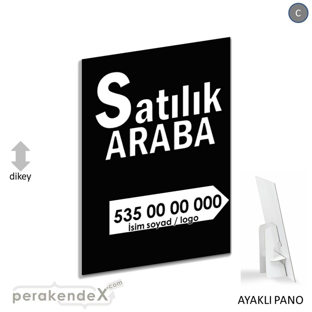 Tr İngilizce Satılık Araba Yazısı 008 KARTON AYAKLI POSTER,  PANO -dikdörtgen,tek yön baskıkarton ayaklı poster,  pano