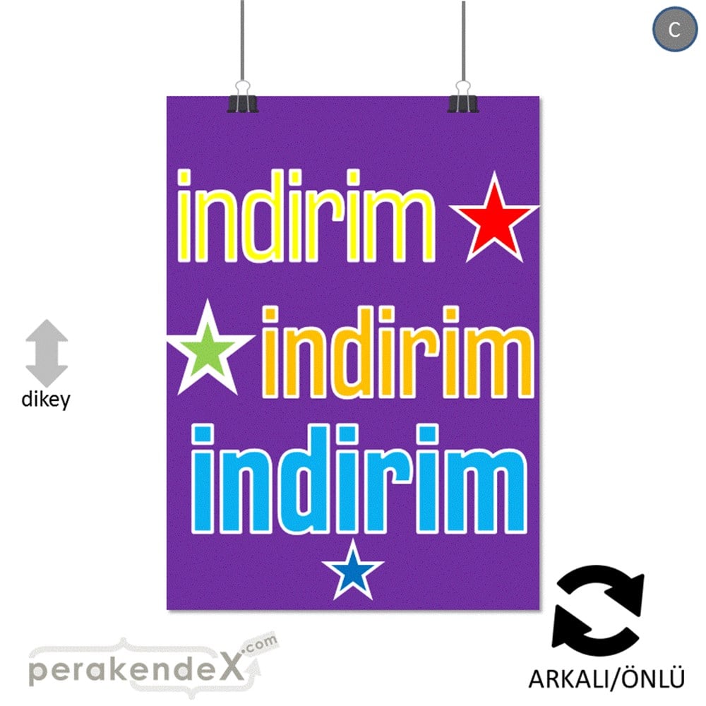 yıldızlı 3x indirim SERT PLASTİK POSTER -dikdörtgen,çift yön baskı