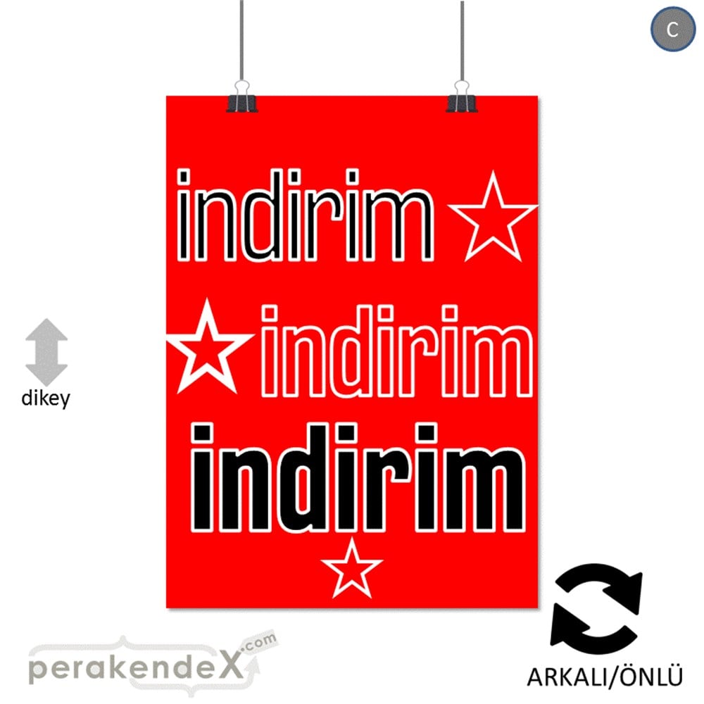 yıldızlı 3x indirim SERT PLASTİK POSTER -dikdörtgen,çift yön baskı