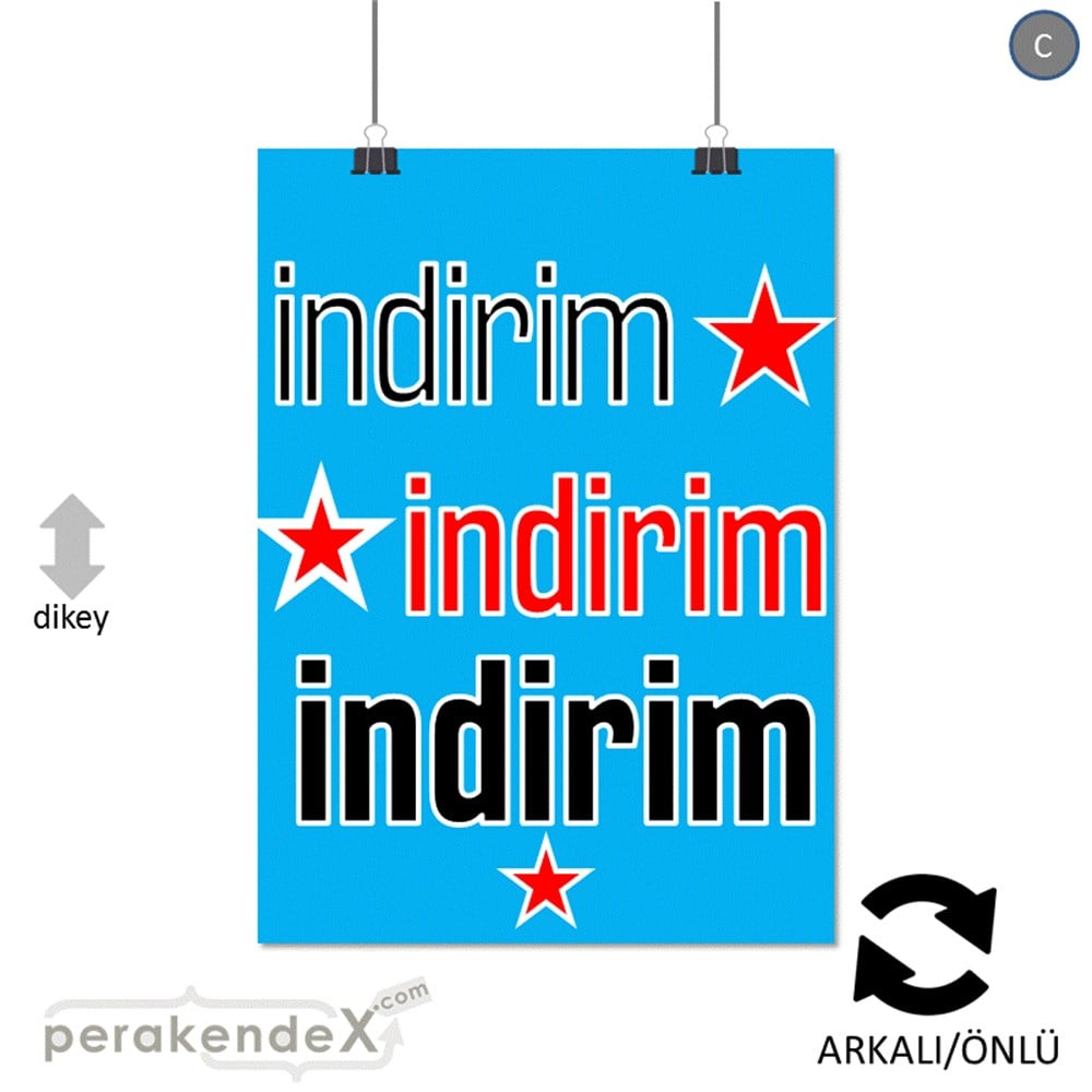 yıldızlı 3x indirim SERT PLASTİK POSTER -dikdörtgen,çift yön baskı