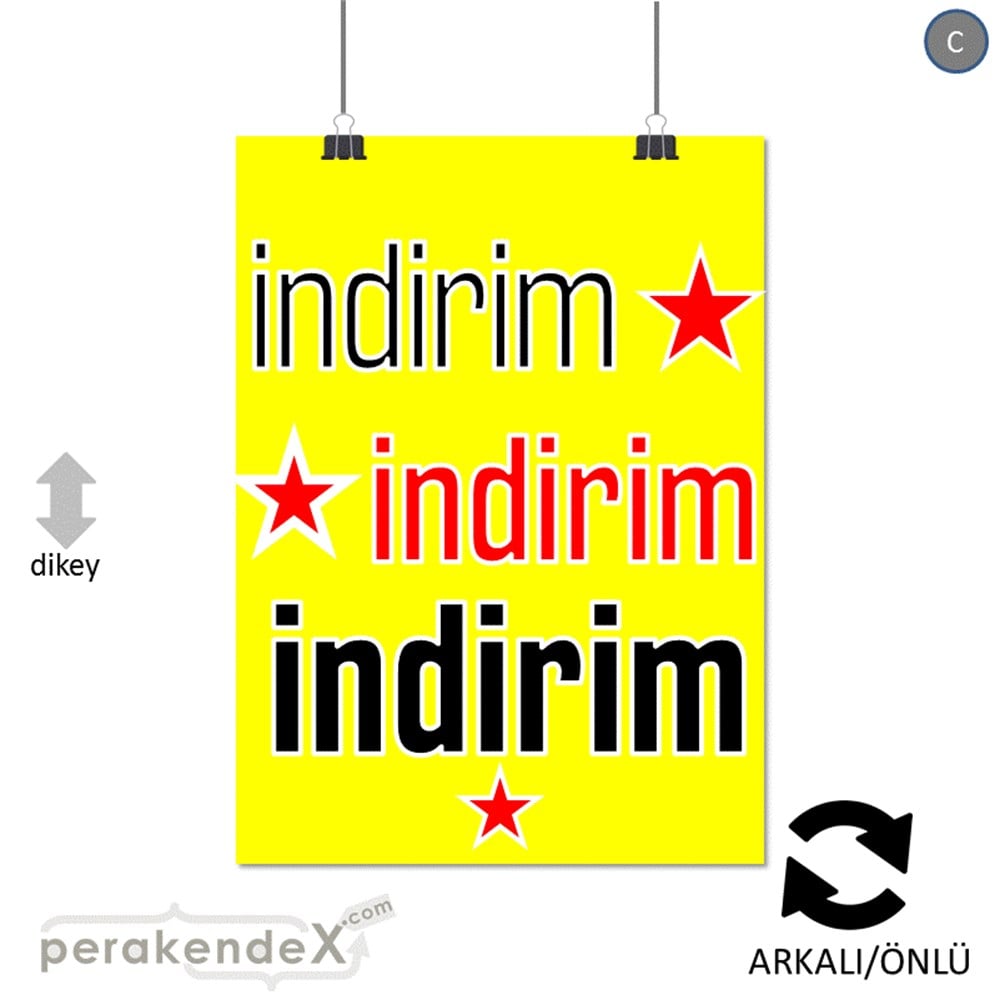 yıldızlı 3x indirim SERT PLASTİK POSTER -dikdörtgen,çift yön baskı