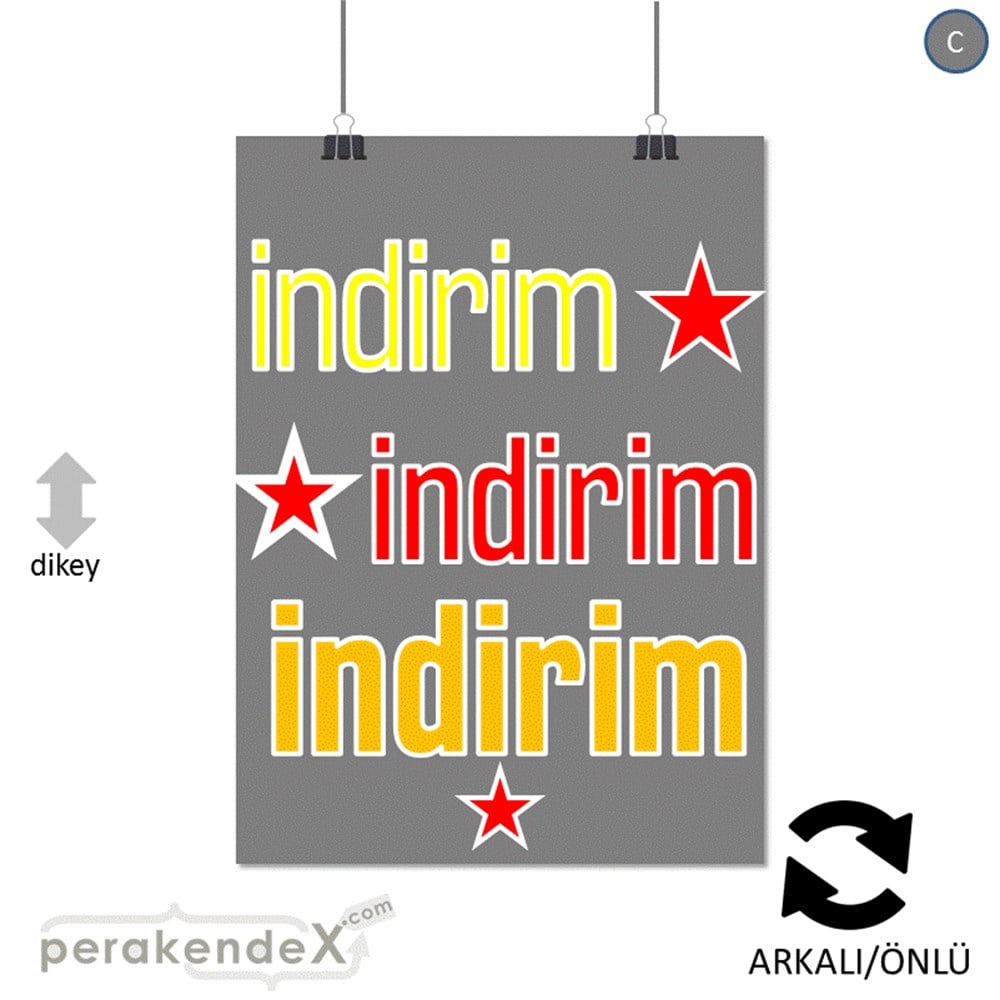 yıldızlı 3x indirim SERT PLASTİK POSTER -dikdörtgen,çift yön baskı